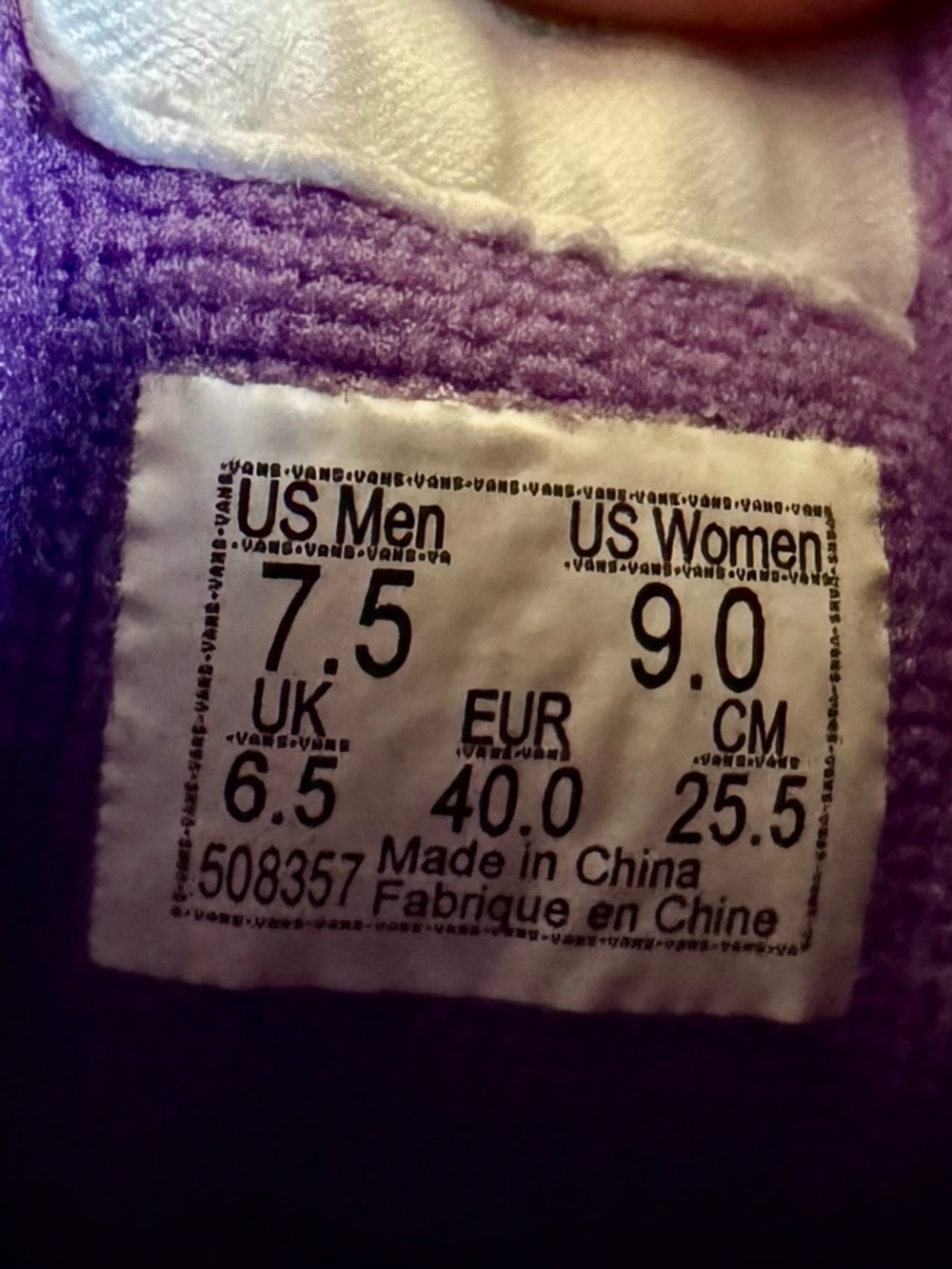 Vans Purple Suede Sneakers with White Side V and Teal Heel Tab - Picture 5 of 5